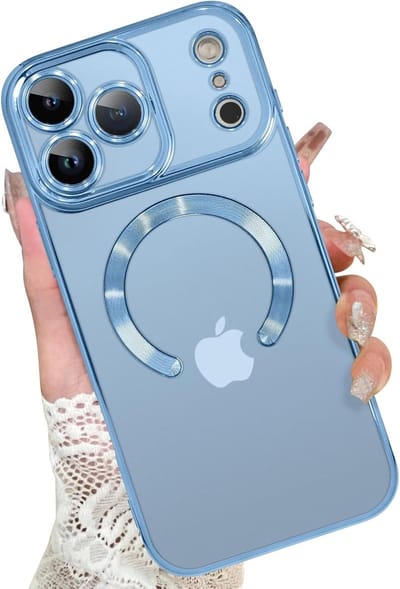 Magsafe Hoesje Geschikt voor iPhone 17 Pro Max hoesje Transparant / Blauw - Lens beschermer – backcover