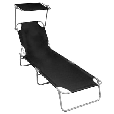 vidaXL - Ligbed - inklapbaar - met - luifel - aluminium - zwart