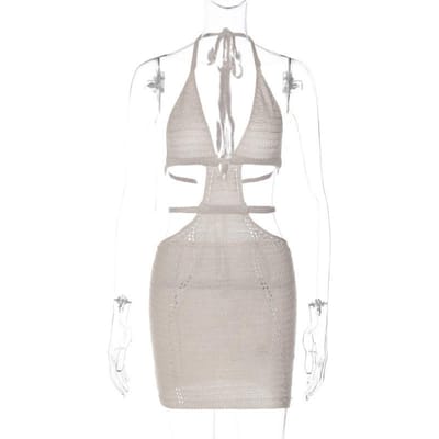 Nieuwe Sexy Street Style Pure Desire Nek-omwikkelde Borst Holle Kantjurk voor Dames L