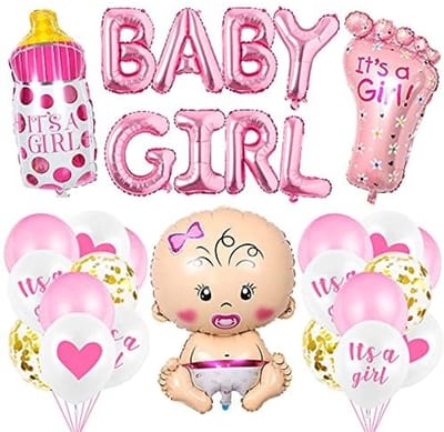 Dailygoods- Baby Shower Decoratie - Baby Meisje Versiering - Ballonnen Set - Folie Ballon - Tafel Decoratie - Roze Latexballonnen - Snel en Eenvoudig te Monteren