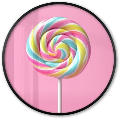 Poster in lijst Rond - Fotolijst 60x60 cm - Posters - Lolly - Roze - Snoep - Zoet - Ronde posterlijst zwart - Decoratie - Wanddecoratie woonkamer - Muurdecoratie slaapkamer