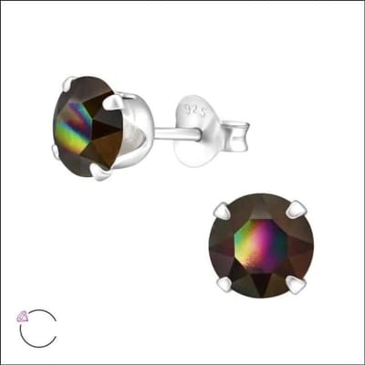 Aramat Jewels | Oorbellen | 925 Zilveren Kristallen Oorbellen Rond 4-8mm - Sprankelende Studs | 6mm / Rainbow Dark | | | Zilver | Kinderen, Volwassenen | Verkleurd niet