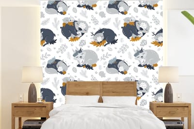 Behang - Fotobehang Patroon - Kinderen - Jongens - Dieren - Slapen - Breedte 220 cm x hoogte 240 cm