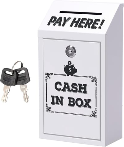 Geldcassette Met Sleutel - Dispenserbox Kassa - Veilig Opbergen - Wandmontage Mogelijk - 26 x 23 x 36 mm - Wit