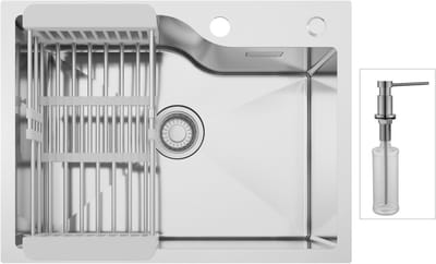 CECIPA max Spoelbak Keuken 60x45CM - Enkele spoelbak Met Zeepdispenser - Spoelbakken met Afdruiprek - Incl. Sifon en Afvoerzeefje - RVS