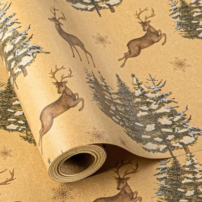 Kerst inpakpapier rol - Kraftpapier met rendieren en bomen ontwerp - 47 cm x 33 voet