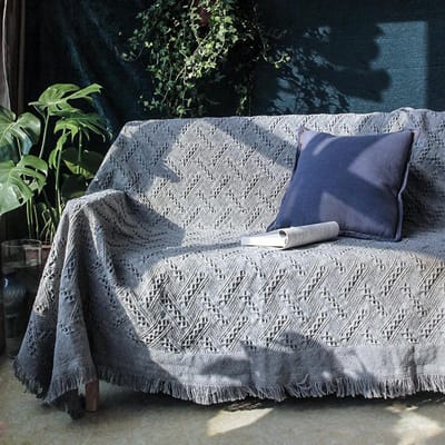 Homcosan Sofa Slipcovers Handdoekhoes Katoen Gebreide Geometrische Bank Cover voor 4 Zitkussen Bank Meubels Huisdier Protector Stijlvolle Plait voor Sectionele Bank (Grijs, Bank-4-zits)