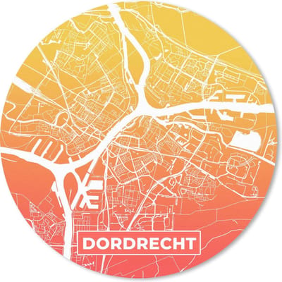 Muismat rond 20x20 cm - Mousepad Stadskaart - Dordrecht - Oranje - Geel - Ronde muismatten