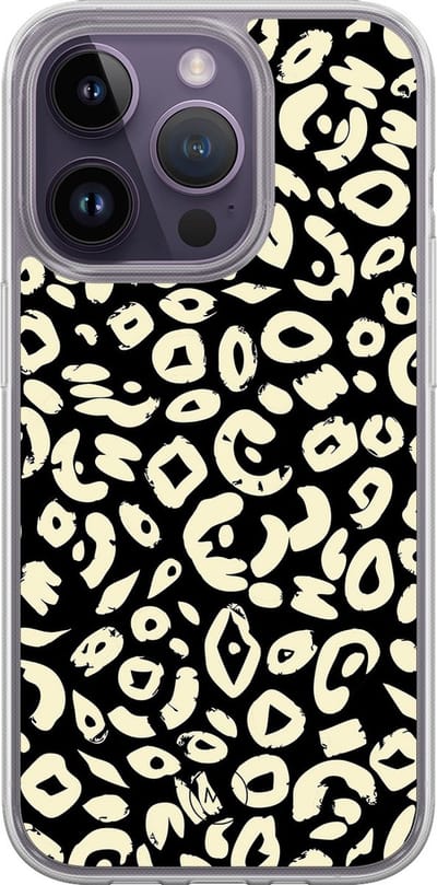 Hybride hoesje geschikt voor iPhone 14 Pro - Animal skin - Extra bescherming - Luxe beschermhoes - TPU case - Transparant, Zwart - Mooie Telefoonhoesjes