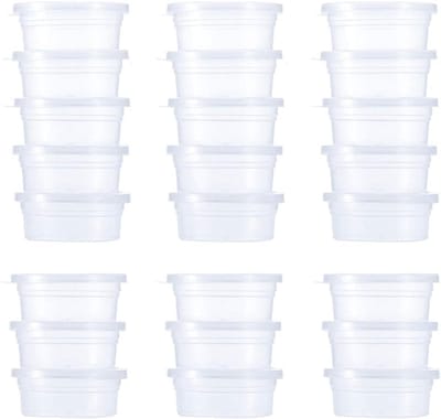 Opbergcontainer voor slijm, plasticine, 24 stuks, lekvrij, transparant, kunststof, schuimballen, opbergcontainer, container met deksel, slijm, potten, kuipen