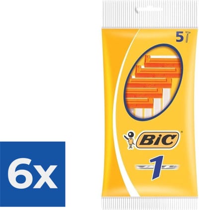 BIC 1 Klassieke Wegwerpscheermesjes Voor Heren Met Een Enkel Mesje En Vaste Kop - Pak van 5 Stuks - Voordeelverpakking 6 stuks