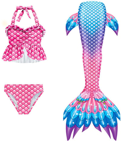 Zeemeerminstaart - Bikini Meisje - Zeemeermin Verkleedset - Blauw Roze Zwemkleding met Staart - Maat 120