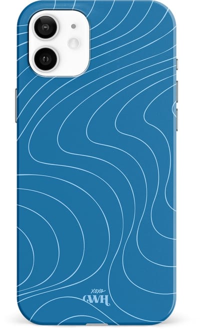 xoxo Wildhearts Catching Flights Blue - Single Layer - Hoesje geschikt voor iPhone 12 case - Siliconen hoesje met golven print - Hardcover - Beschermhoes - Optimale bescherming - Blauw