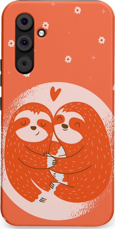 Casetastic Hoesje Geschikt voor Samsung A54 (5G) - Stijlvolle Beschermende Duo-layer Case - Oranje Pastel Roze Liefdes Koppel Luiaard
