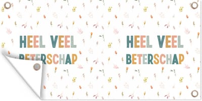 Schuttingposter Beterschap - Quotes - Oranje - Bloemen - 200x100 cm - Tuindoek