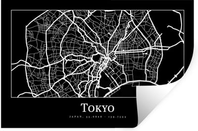 Muurstickers - Sticker Folie - Kaart - Tokio - Stadskaart - Plattegrond - Tokyo - 30x20 cm - Plakfolie - Muurstickers Kinderkamer - Zelfklevend Behang - Zelfklevend behangpapier - Stickerfolie