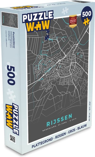Puzzel Plattegrond - Rijssen - Grijs - Blauw - Legpuzzel - Puzzel 500 stukjes - Stadskaart