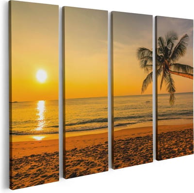 Artaza Canvas Schilderij Vierluik Tropisch Strand Tijdens Zonsondergang - 80x60 - Foto Op Canvas - Canvas Print