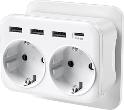 Stopcontact beveiliging - Ladron 4000 W 6-in-1 2 AC-uitgangen 3 USB en 1 type C multiwand mobiele telefoonlader - geschikt voor familie keuken en kantoor stopcontact beveiliging