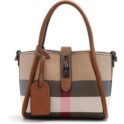 Modieuze Echte Leren Emmer Tas Trendy Nieuwe Stijl Ruit Ruit Tas Koeienhuid Dames Tas Casual Handgedragen Crossbody Tas brown