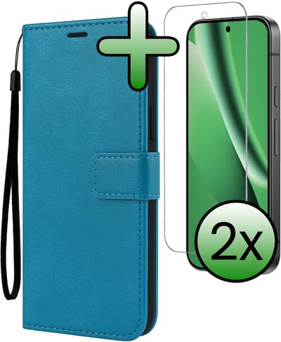 Hoesje Met 2x Screenprotector - Geschikt voor Google Pixel 10a - Luxe Pasjeshouder - Bookcase Portemonee - Flip Case - Kunstleer Book Case - Flipcase Hoes - Book Cover - Walletcase - Portemonneehoes - Turquoise