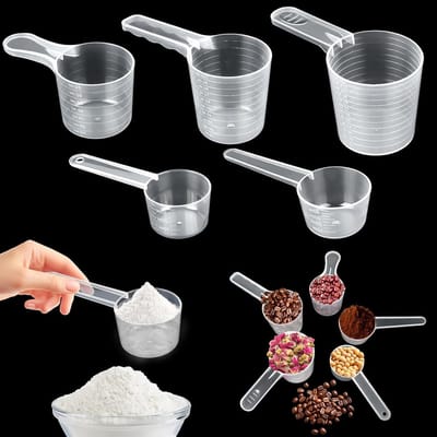 Set van 5 transparante maatlepels voor poeder, ideaal voor wasmiddel, koffie en eiwitpoeder met schaal tot 60g