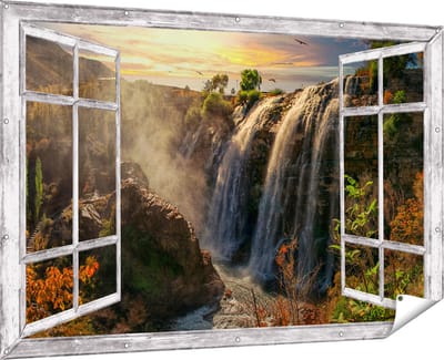 Gards Tuinposter Doorkijk Watervallen vanaf de Kliffen - 180x120 cm - Tuindoek - Tuindecoratie - Wanddecoratie buiten - Tuinschilderij