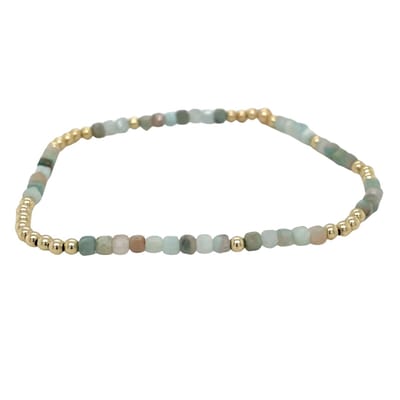 Pat's Jewels Armband - Armband Dames - Kralen Armband - Balletjes Armband - Elastiek Armband - Edelsteen -Blauw - Amazoniet - Goud