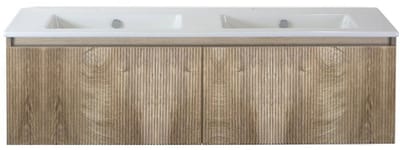 Frozen 3D Badmeubelset 140 cm - Greeplijst in Kleur - Grain Oak - Keramische Wastafel Wit Zonder Kraangat