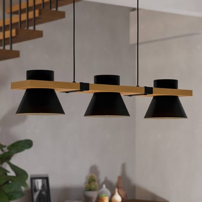 EGLO Maccles Hanglamp - E27 - 78 cm - Zwart|Bruin - Staal|Hout