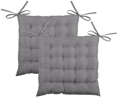 Stof Textile stoelkussen BEA - 2x - donkergrijs - 40 x 40 x 4 cm - touwtjes sluiting - binnen/buiten - zitkussens plat