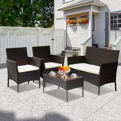 Zitgroep tuin rotan meubelen tuinset kussens polyrattan patio tuinmeubelen zwart
