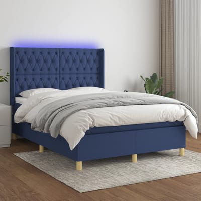 vidaXL - Boxspring - met - matras - en - LED - stof - blauw - 140x200 - cm