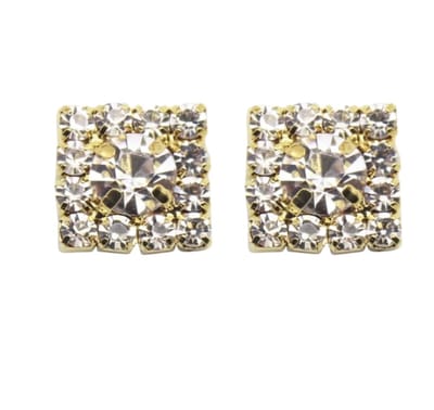 Magneet oorbellen Goudkleurig strass vierkant 10 mm