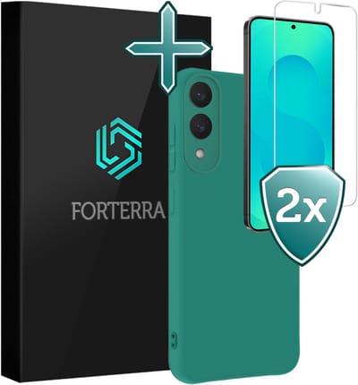 Hoesje Met 2x Screenprotector - Geschikt voor Samsung Galaxy S25 Edge - Sterk & Shockproof - Telefoon Hoes - Back Cover - Siliconen Case - Donkergroen