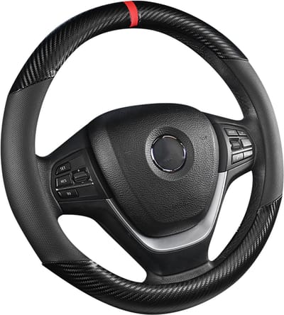 Luxe Stuurhoes Auto 37-38 cm - Carbon Zwart Rood - Voorgevormd - Kasey Products