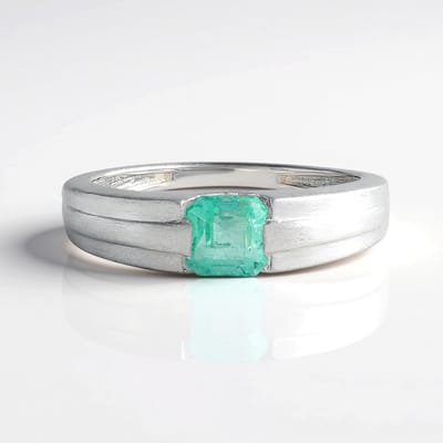 Cavill - Zilveren ring - 925 Sterling zilver geplatineerd - Paraiba kleurige smaragd 0,75 ct Asscher geslepen - Luxe brede band bezelzetting