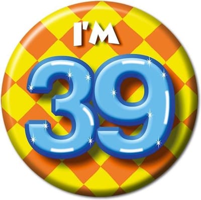 Paper Dreams Button I'm 39 Staal 5,5 Cm Geel/blauw