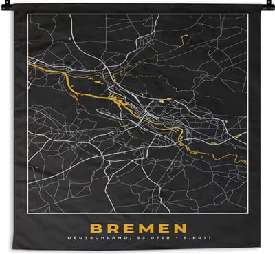 Wandkleed - Wanddoek - Bremen - Stadskaart - Plattegrond - Duitsland - Kaart - Goud - 180x180 cm - Wandtapijt