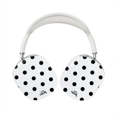 xoxo Wildhearts hoesje geschikt voor AirPods Max (2) - Polka Dots (Wit) - Ook als telefoonhoesje verkrijgbaar - schokbestendige case - koptelefoonhoesje - Beschermhoes met stippenpatroon - Wit met zwart stippen