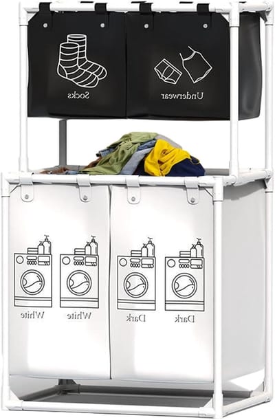 Wasmand - Opvouwbare mand - Was sorteren - Verhoogde hoogte - 56 x 39 x 95 cm - Meerkleurig