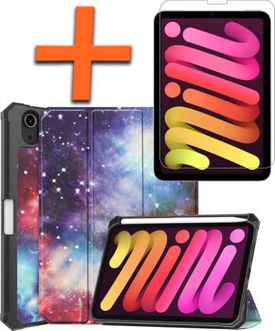 Hoesje - Geschikt voor Apple iPad Mini 6 (2021) - 8.3 inch - 6e Generatie - Met Screenprotector - Trifold Bookcase - Hard Cover Case - Met Uitsparing Geschikt voor Apple Pencil - Hardcover Book - Tablet Hoes - Galaxy