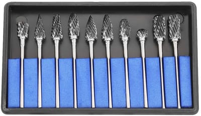 Tungsten Carbide Frees Set van 10 Stuks voor Elektrische en Pneumatische Gereedschappen, 2.35 mm Shank, Precisie Snijden en Vervaardigen