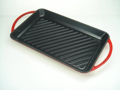 Relance Gietijzeren Grillplaat - Grillpan 33 x 22 cm – Geëmailleerd – Inductie – BBQ – Ovenbestendig tot 300°C – Voor Vlees, Vis & Groenten – Rood/Zwart