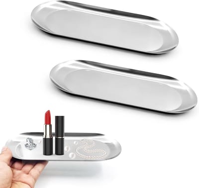 Decoratieve Ovale Tray van RVS, 22 cm - Sieraden, Cosmetica en Handdoek Organizer voor Badkamer en Make-up