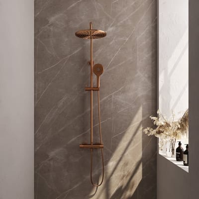 BRAUER Copper Carving opbouw thermostatische regendouche SET 04 met 30 cm hoofddouche en 3-standen handdouche en doucheslang koper geborsteld PVD