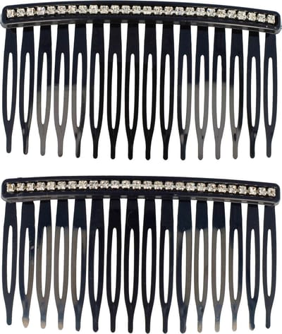 Haarsoires Haarspeld Sierkam Opsteekkammen 8cm - Strass Steentjes - Grove Tand - Zwart - Set van 2 - Haarsteekkam voor Opgestoken Kapsels - Styling Tool - Haarversierkam - Haar Versiering