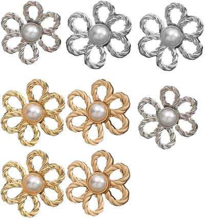 Dailygoods- Bloemknoop Set van 8 - Jeansknopen 20mm - Afneembare Riemspanner - Verstelbare Gespen - Decoratieve Knopen - Duurzaam Legeringsmateriaal
