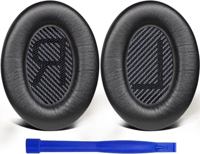 Dailygoods - SoloWIT vervangende oorkussens voor Bose QuietComfort 35 (QC35) & Quiet Comfort 35 II (QC35 ii) hoofdtelefoons, oorkussens met zachter lamsvel, geluidsisolerend schuim-(Briljant zwart)