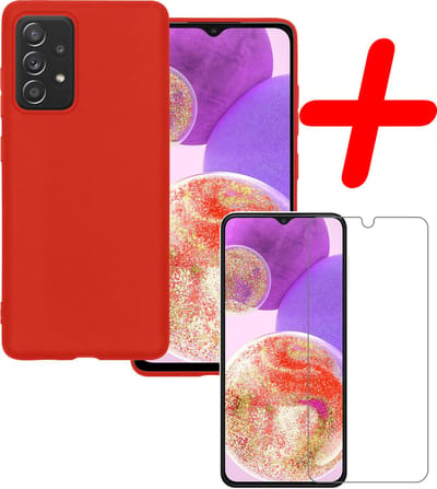 Hoesje Met Screenprotector - Geschikt voor Samsung Galaxy A23 - Sterk & Shockproof - Back Cover - Siliconen Case - Telefoon Hoes - Rood